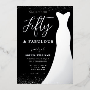 Invitación Con Relieve Metalizado Vestido de papel de plata Fifty & Fabulous 50 cump