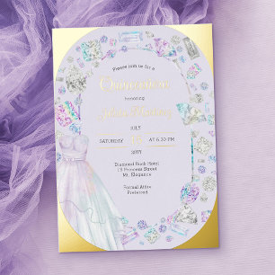 Invitación Con Relieve Metalizado Vestido de princesa de diamantes Quinceanera elega