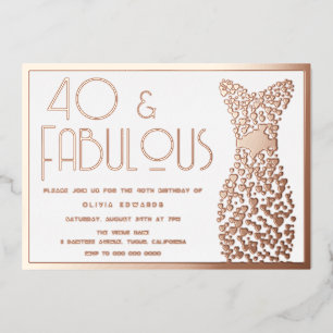 Invitación Con Relieve Metalizado Vestido dorado 40 y fabuloso Cumpleaños retro de 4