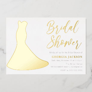 Invitación Con Relieve Metalizado Vestido Dorado Papel Aluminio Silueta Despedida de