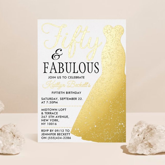 Invitación Con Relieve Metalizado Vestido Elegante | Cincuenta y fabuloso cumpleaños (Subido por el creador)