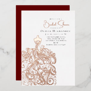 Invitación Con Relieve Metalizado Vestido Elegante Dibujado en Fiesta de Despedida d