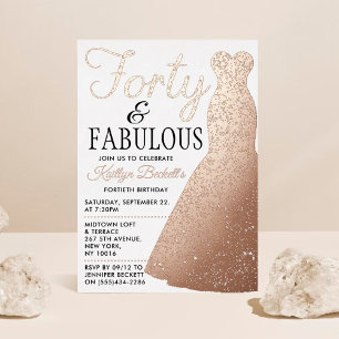 Invitación Con Relieve Metalizado Vestido Elegante y con Estilo   Cumpleaños Cuarent