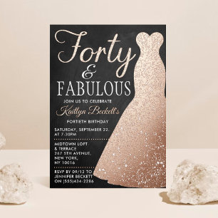 Invitación Con Relieve Metalizado Vestido Elegante y con Estilo Cumpleaños Cuarent