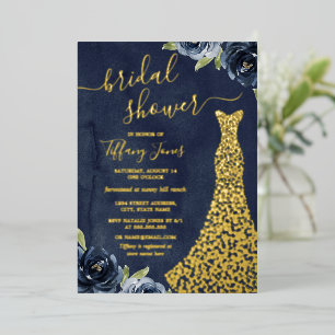 Invitación Con Relieve Metalizado Vestido floral dorado de hoja de oro para fiesta d