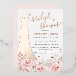 Invitación Con Relieve Metalizado Vestido Floral Rosa Rosado para Boda de Regalo de