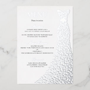 Invitación Con Relieve Metalizado Vestido plateado Fiesta de cumpleaños o Menú de du