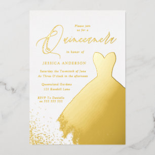 Invitación Con Relieve Metalizado Vestido Relieve metalizado dorado Elegante Dorado