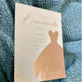 Invitación Con Relieve Metalizado Vestido Relieve metalizado dorado Rosa Elegante Fi