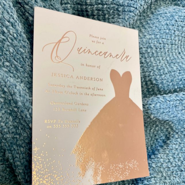 Invitación Con Relieve Metalizado Vestido Relieve metalizado dorado Rosa Elegante Fi (Subido por el creador)