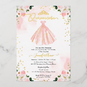 Invitación Con Relieve Metalizado Vestido Rubor Quinceanera