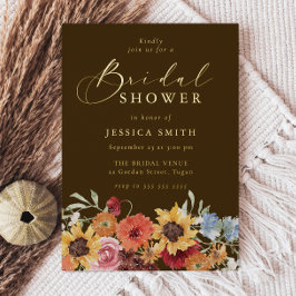 Invitación Con Relieve Metalizado Vibrant Bold Floral Boho Bridal Shower Gold