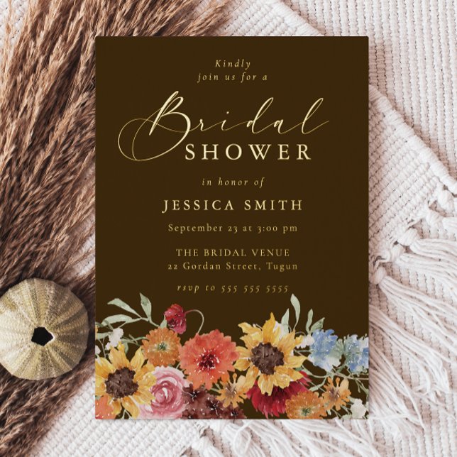 Invitación Con Relieve Metalizado Vibrant Bold Floral Boho Bridal Shower Gold (Subido por el creador)