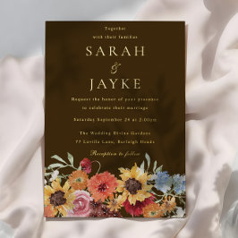 Invitación Con Relieve Metalizado Vibrant Bold Floral Boho Wedding Gold