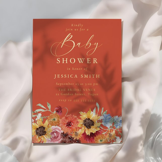 Invitación Con Relieve Metalizado Vibrant Bold Floral Summer Baby Shower Gold (Subido por el creador)