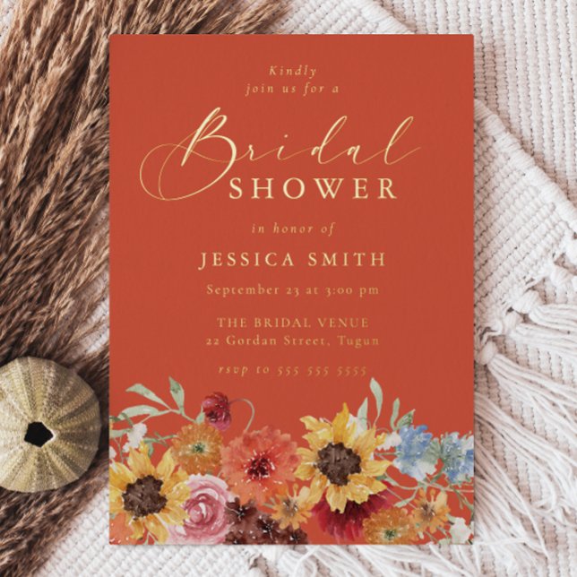 Invitación Con Relieve Metalizado Vibrant Bold Floral Summer Bridal Shower Gold (Subido por el creador)
