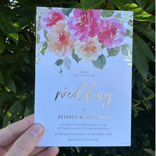 Invitación Con Relieve Metalizado Vibrante Boda de oro de las flores de primavera co