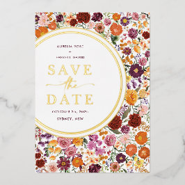 Invitación Con Relieve Metalizado Vibrante caída de la boda de las flores silvestres