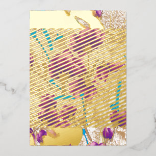 Invitación Con Relieve Metalizado Vibrante estampado floral con púrpura y azul f
