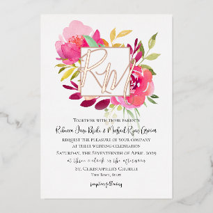 Invitación Con Relieve Metalizado Vibrante Magenta Pink Tropical Garden Floral