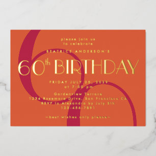 Invitación Con Relieve Metalizado Vibrante Naranja Magenta Oro de cumpleaños número 