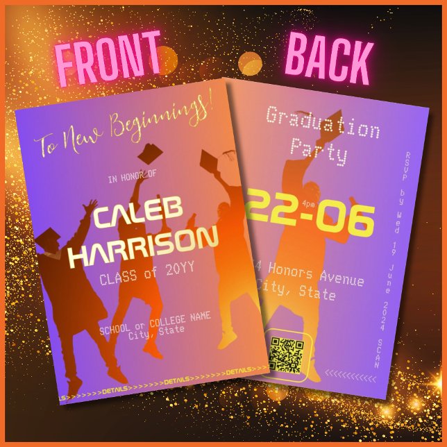 Invitación Con Relieve Metalizado Vibrante Sunset Modern Tech Graduation (Subido por el creador)