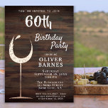 Invitación Con Relieve Metalizado Vidrio de oro Rústico Madera de Vidrio 60 cumpleañ<br><div class="desc">Invitación al Relieve metalizado por 60 Años de la Madera de Vino de Oro Rústico. Invitación al cumpleaños con una copa de vino clásica en Relieve metalizado dorado sobre un oscuro fondo rústico de madera. Perfecto para un hombre o una mujer que celebra su sexagésimo cumpleaños.</div>