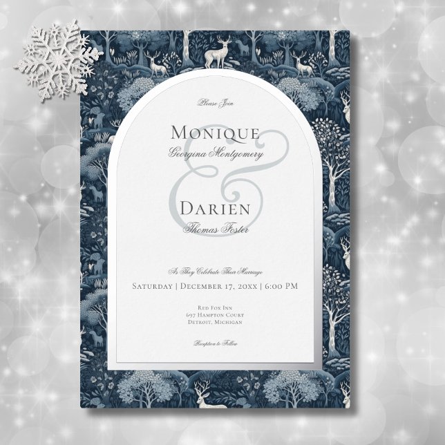 Invitación Con Relieve Metalizado Viejo invierno William Morris Elegant Wedding (Vintage Winter William Morris Elegant Wedding Foil Invitation)