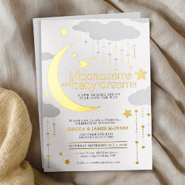 Invitación Con Relieve Metalizado Vigas de luna bebé sueños Relieve metalizado de or