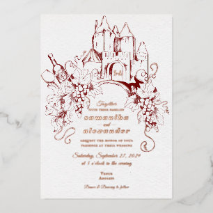 Invitación Con Relieve Metalizado Viñedo de uva de Castillo Francés Viñedo Bodega de