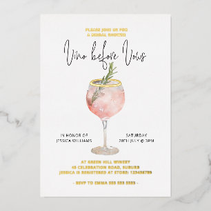 Invitación Con Relieve Metalizado Vino Antes de Votos Despedida de Soltera Bodas de 