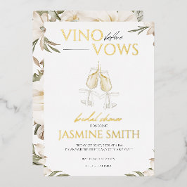 Invitación Con Relieve Metalizado Vino antes de Votos Ducha Nupcial Floral Blanco Do