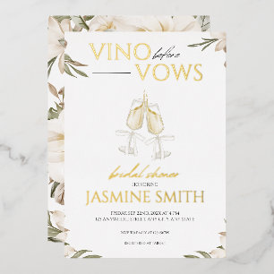 Invitación Con Relieve Metalizado Vino antes de Votos Ducha Nupcial Floral Blanco Do