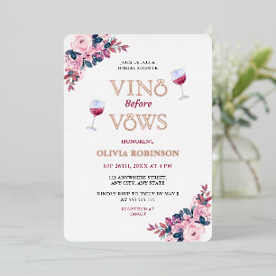 Invitación Con Relieve Metalizado Vino Antes de Votos Tema Floral de Vino Despedida 