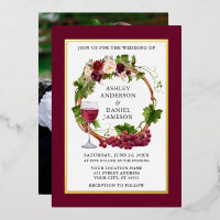 Vino de uva acuarela Flor Wreath Photo Gold