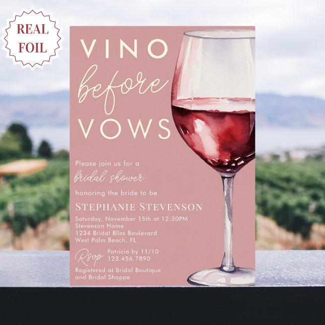 Invitación Con Relieve Metalizado Vino rosa simple y elegante antes de presentar duc (Subido por el creador)