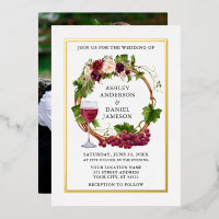 Vinos de uva acuarela Wreath Floral Oro