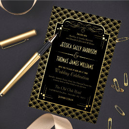 Invitación Con Relieve Metalizado Vintage 1920's Art Deco Gatsby Boda Real
