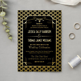 Invitación Con Relieve Metalizado Vintage 1920's Art Deco Gatsby Boda Real