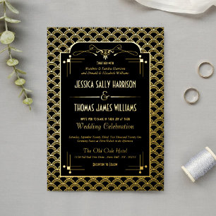 Invitación Con Relieve Metalizado Vintage 1920's Art Deco Gatsby Boda Real