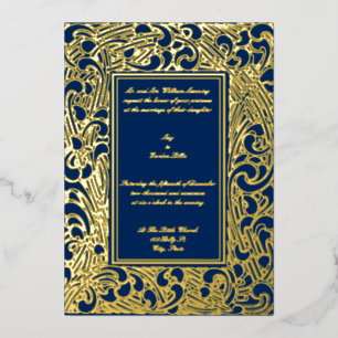 Invitación Con Relieve Metalizado Vintage Art Deco 1906 Foliage Border Boda