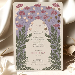 Invitación Con Relieve Metalizado Vintage Boda Floral Lavender Rosa Gold