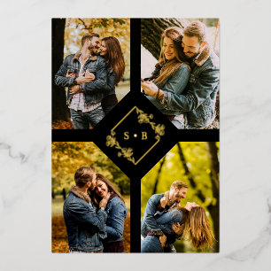 Invitación Con Relieve Metalizado Vintage Branches Diamond Shape Golden 4 Photos