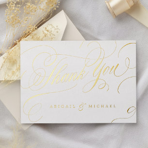 Invitación Con Relieve Metalizado Vintage de caligrafía clásica de oro gracias