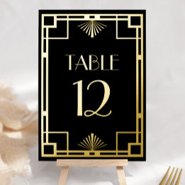 Invitación Con Relieve Metalizado Vintage Deco Black Gold Foil Table Numbers