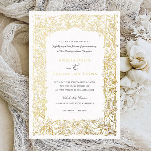 Invitación Con Relieve Metalizado Vintage Elegante Relieve metalizado dorado de marc