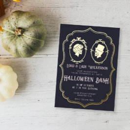 Invitación Con Relieve Metalizado Vintage fiesta de Halloween con el cráneo del marc