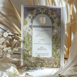 Invitación Con Relieve Metalizado Vintage Floral 90th Birthday Party Accents Relieve<br><div class="desc">Celebra un 90 cumpleaños con estilo con esta exquisita invitación de fiesta floral vintage. Con una hermosa mezcla de intrincados diseños florales en tonos verde, blanco y lavanda, esta invitación está adornada con lujosos acentos de Relieve metalizado dorado que le dan un toque de elegancia y sofisticación. Las obras de...</div>