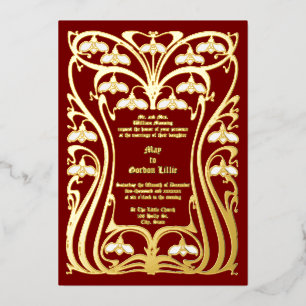 Invitación Con Relieve Metalizado Vintage Flowers 1904 Marco de follaje Art Nouveau