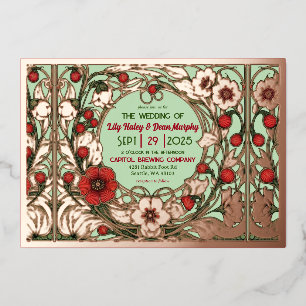 Invitación Con Relieve Metalizado Vintage Garden Art Nouveau Rosa Gold